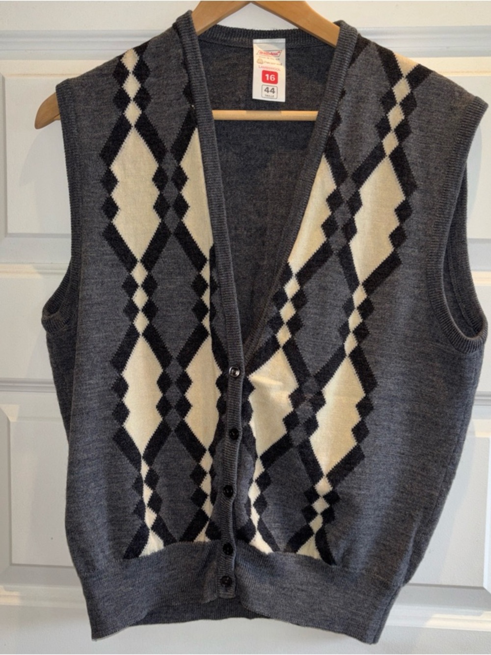 St Michael vintage vest jumper grey Argyle pure new wool 16 44  UK Academia